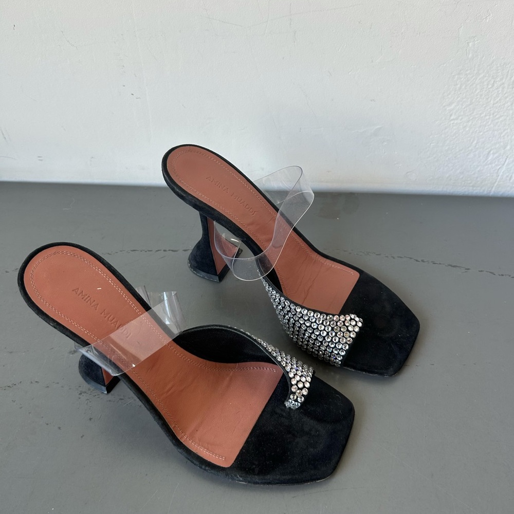 Amina muaddi jewel pvc sandal heels size 37.5 black